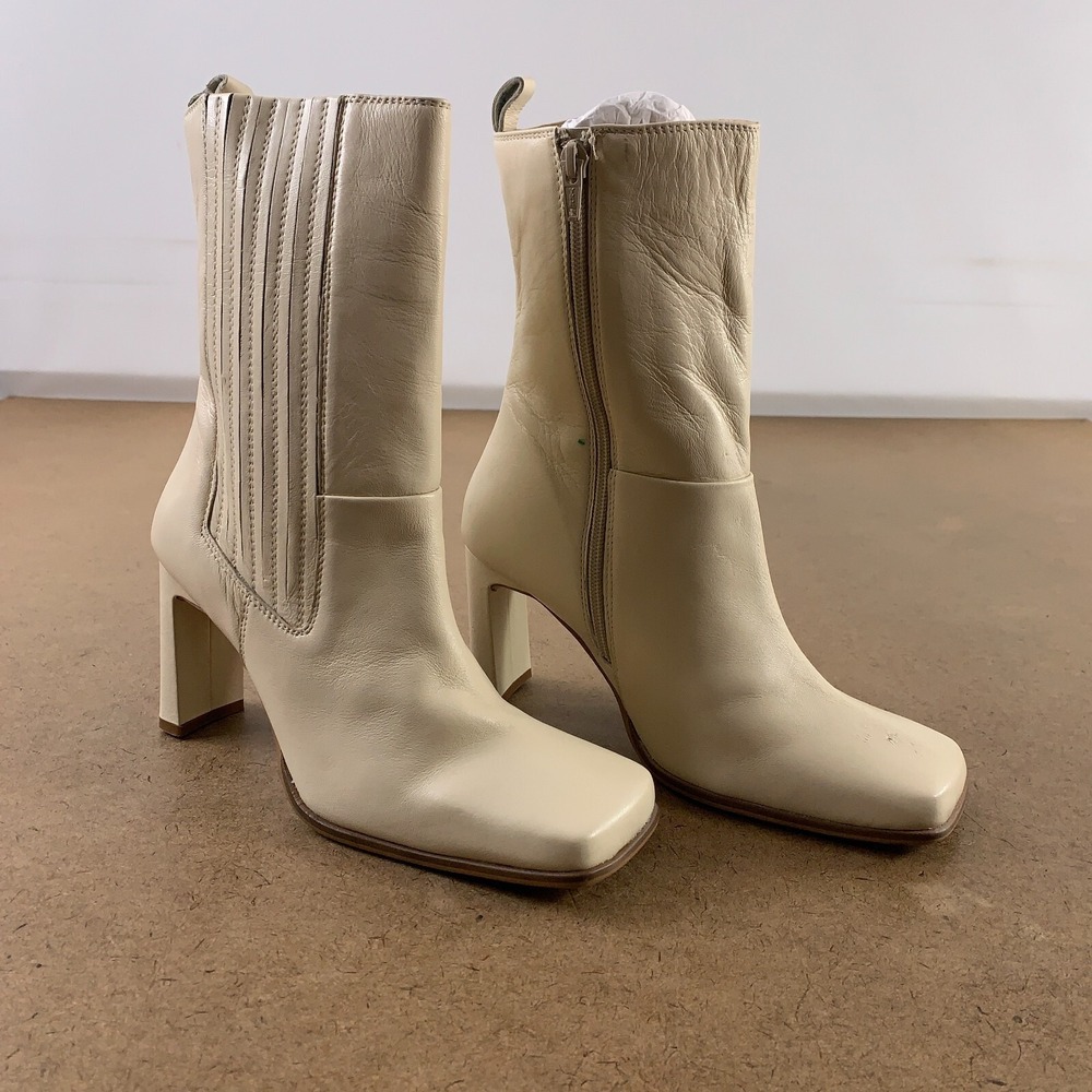 Nasty Gal Women's Shoe Size 7 Beige Faux Leather Square Toe Ankle Boot New *Flaw